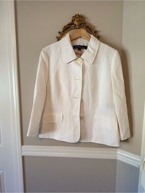Kasper White Collared Linen Blend Jacket